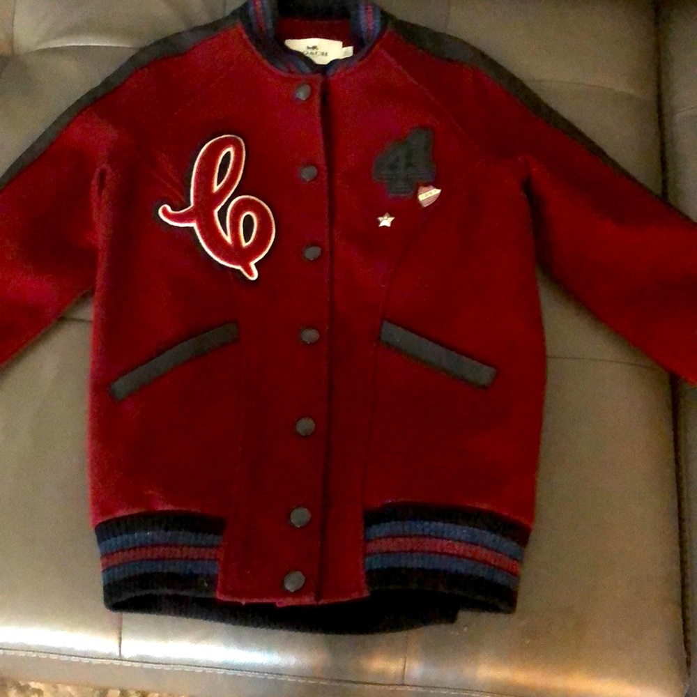 Coach woman’s burgundy letter Bomber Jacket